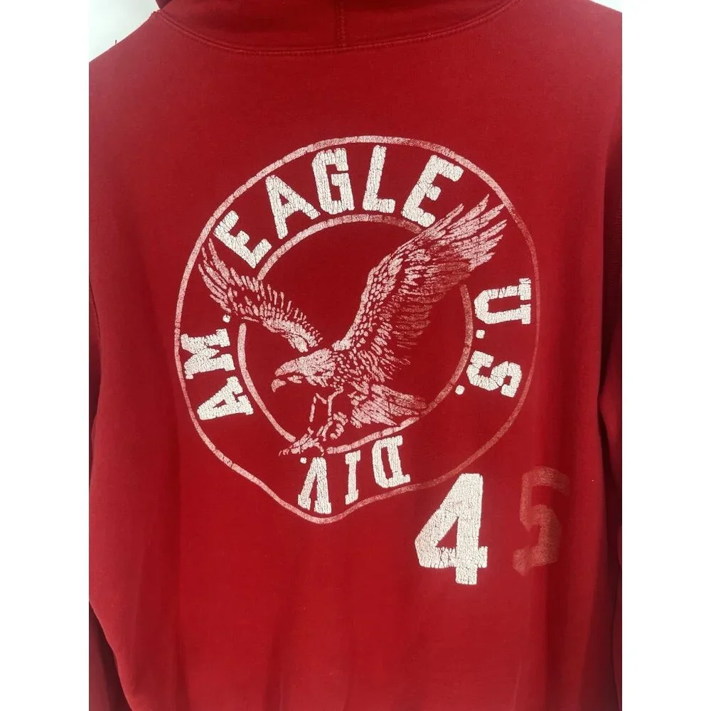 Red American Eagle 45 Pullover‎ Hoodie Mens Medium Vintage Fit